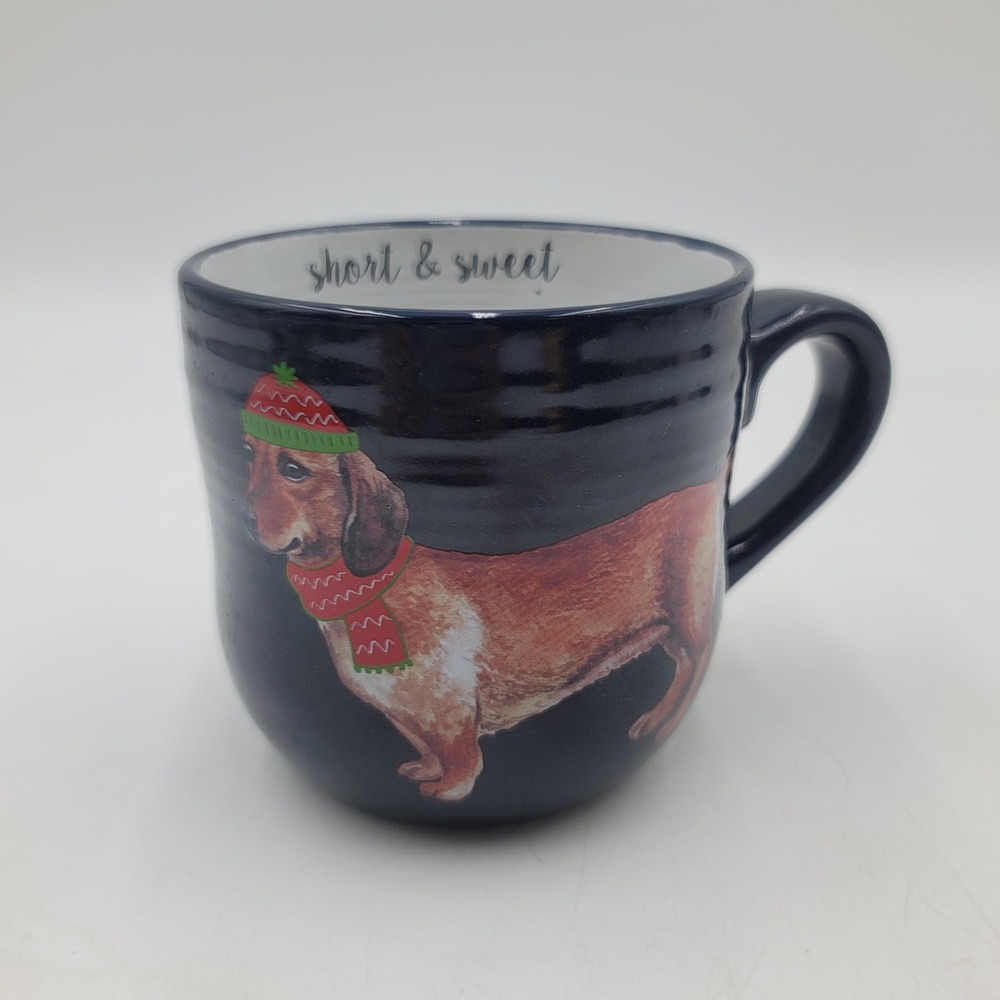 Belle Maison Dachshund Dog Coffee Mug Navy Blue Short & Sweet Ceramic Tea Cup